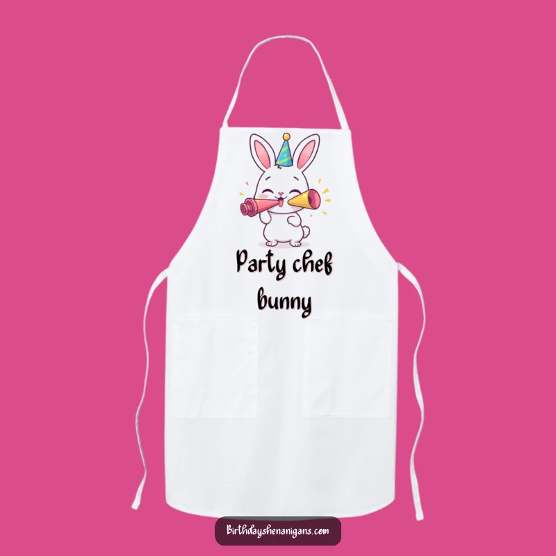 Funny Bunny Party Apron: Happy Character Blows Horn - Kitchen Gift!
