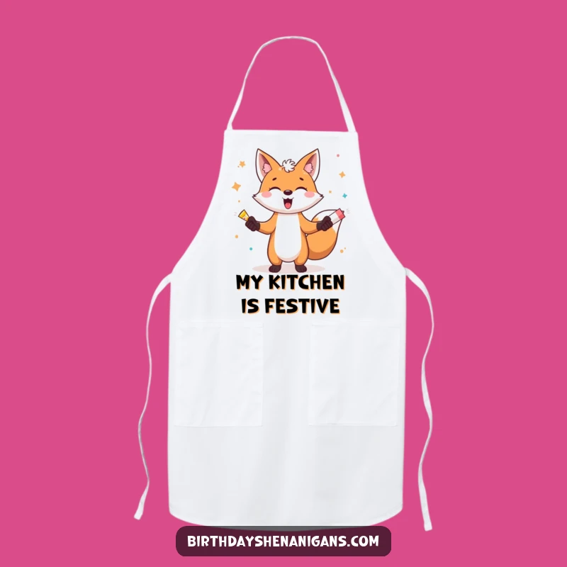 Funny Fox Juggling Party Poppers Apron: Cook Up Laughs with This Hilarious Kitchen Gear