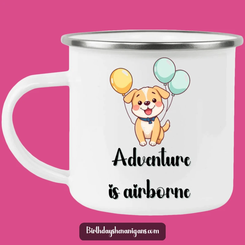 Funny Kawaii Dog Balloon Bounce Camping Mug: Adventure Fuelled by Laughter
