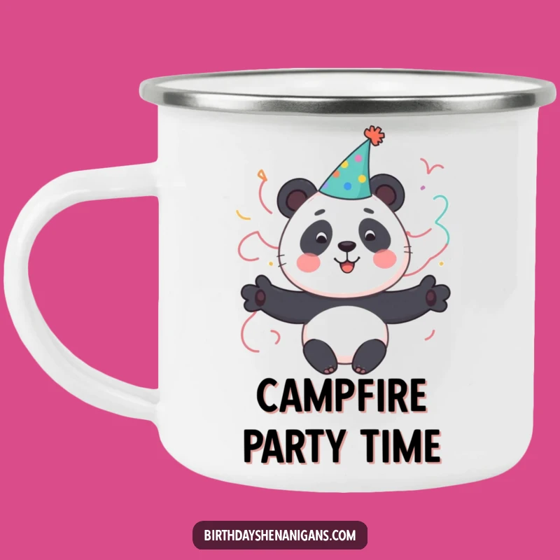 Funny Panda Party Camping Mug: Cute Character Celebrates Fun - Outdoor Gift!