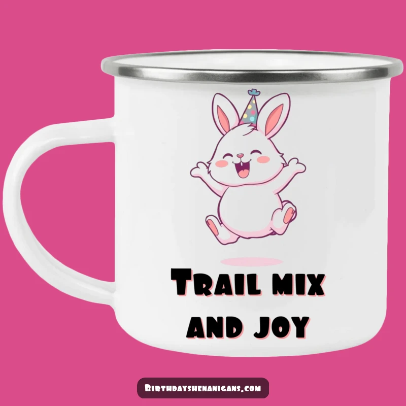 Funny Bunny Party Hat Camping Mug - Durable Leaping Rabbit Outdoor Gift