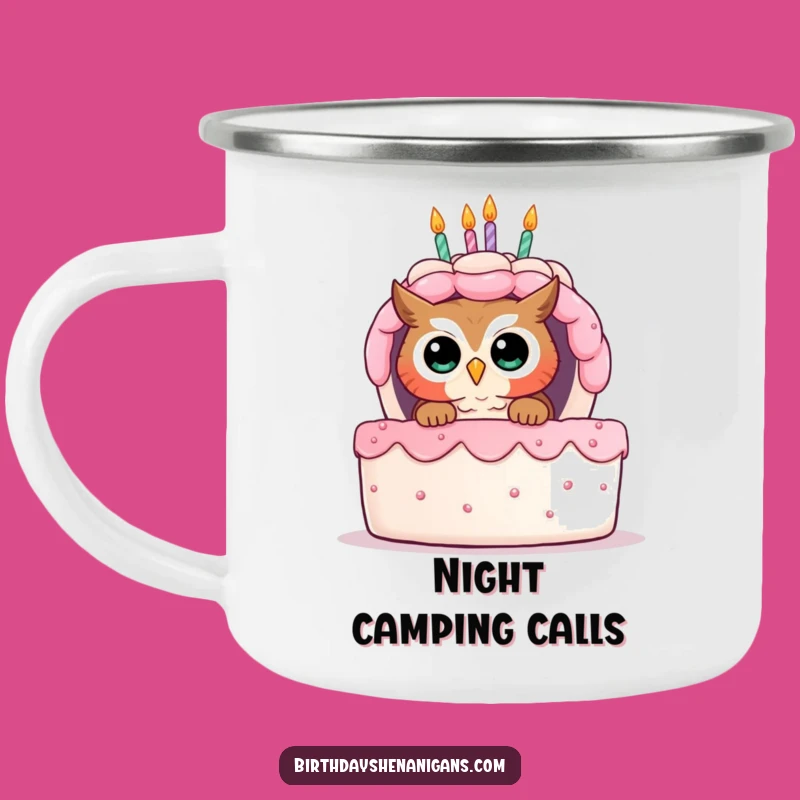 Funny Owl Birthday Cake Camping Mug - Durable Curious Outdoor Gift