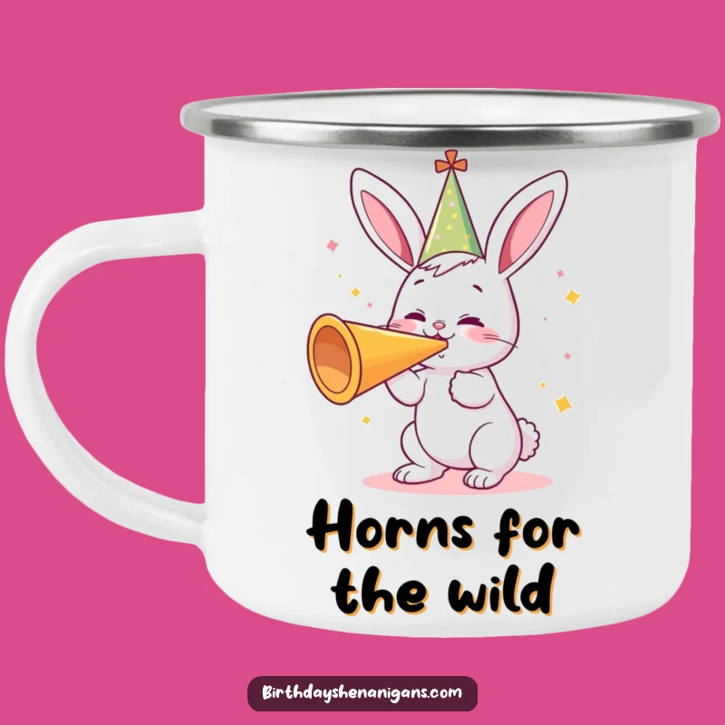 Funny Bunny Party Horn Camping Mug: Durable & Cute Adventure Gear, Perfect Funny Gift!