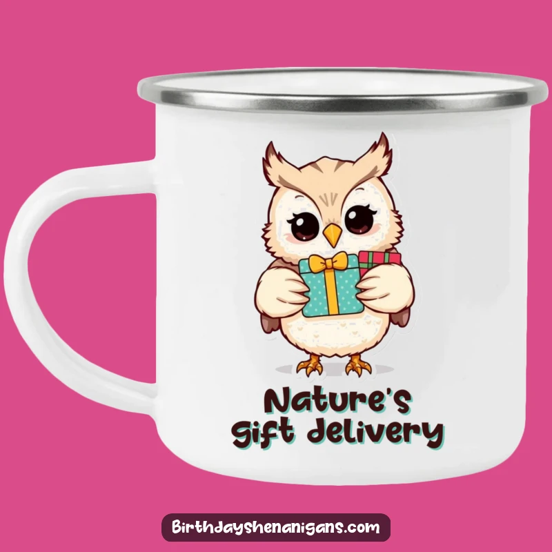 Funny Owl Gift Enamel Mug: Trail-Ready Humor, Unique Present