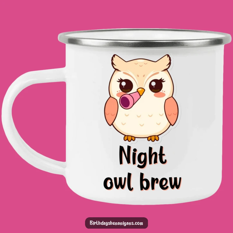 Funny Kawaii Owl Camping Mug: Party Blower Adventure, Perfect Outdoor Gift