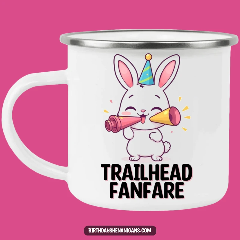 Funny Bunny Party Camping Mug: Happy Character Blows Horn - Outdoor Gift!