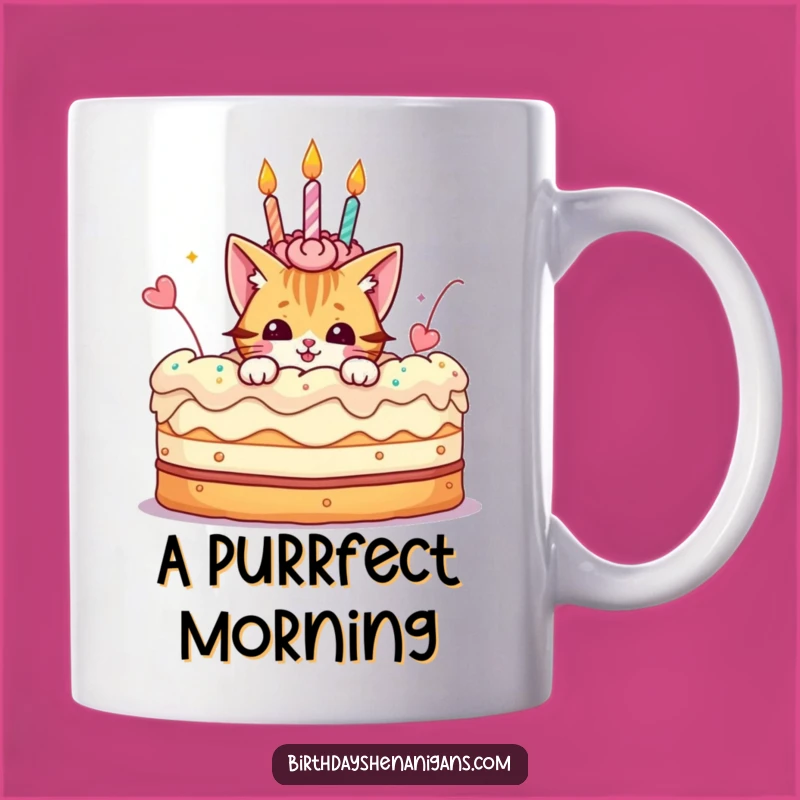 Funny Cat Cake Mug: Playful Character Peeking, Birthday Fun, Perfect Gift