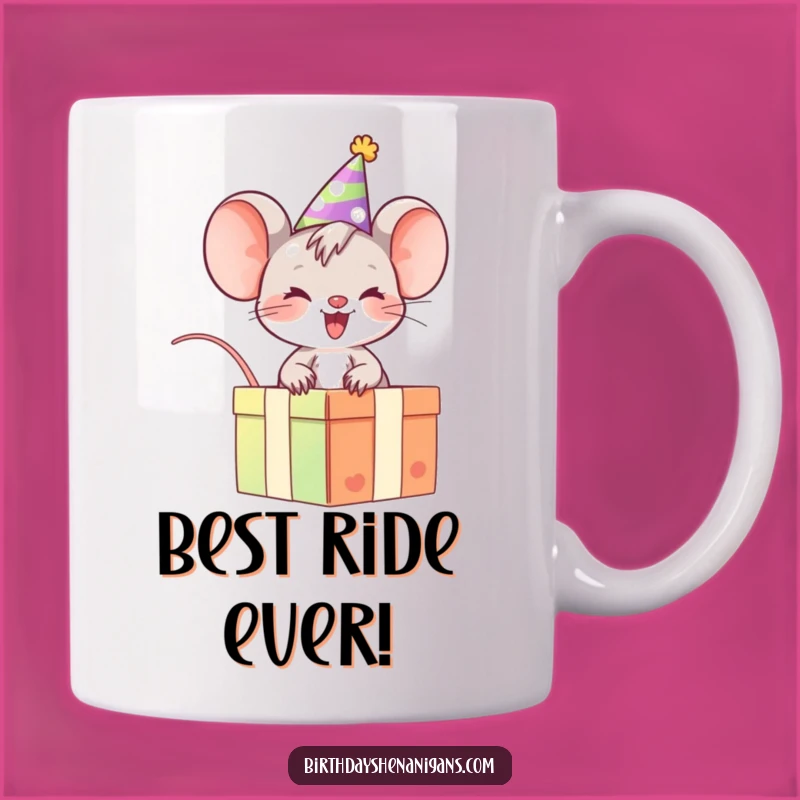 Funny Mouse Gift Mug: Giggling Party Rider Design, Perfect Present!