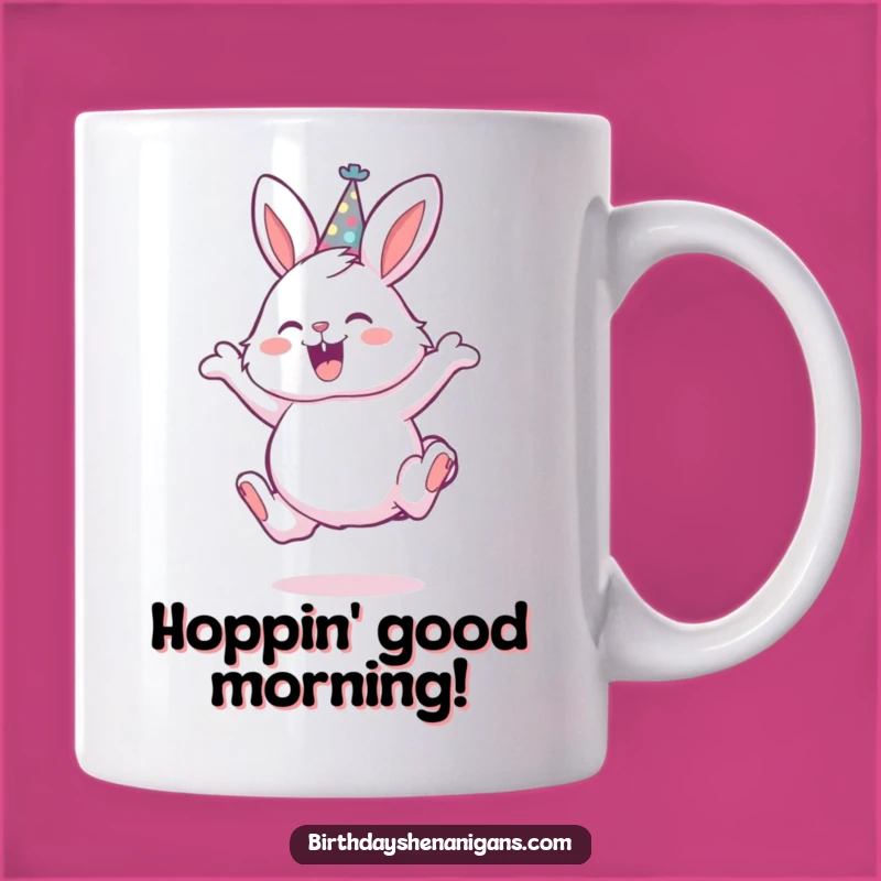 Funny Bunny Party Hat Mug - Adorable Fluffy Rabbit Jumping Gift
