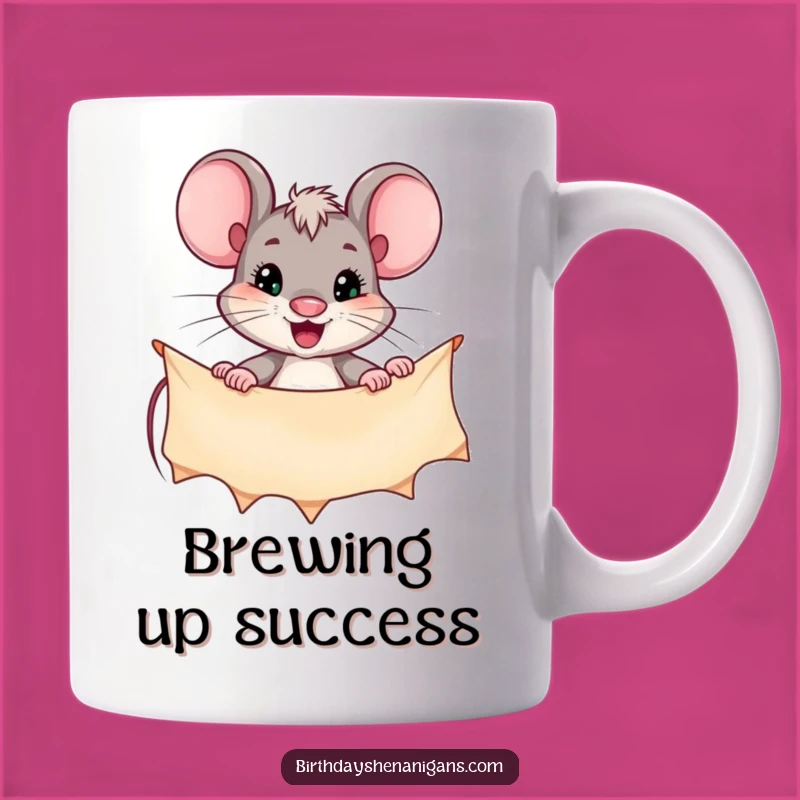 Funny Determined Mouse Banner Mug: Ambitious Rodent Decorating Hilariously, Perfect Gift!