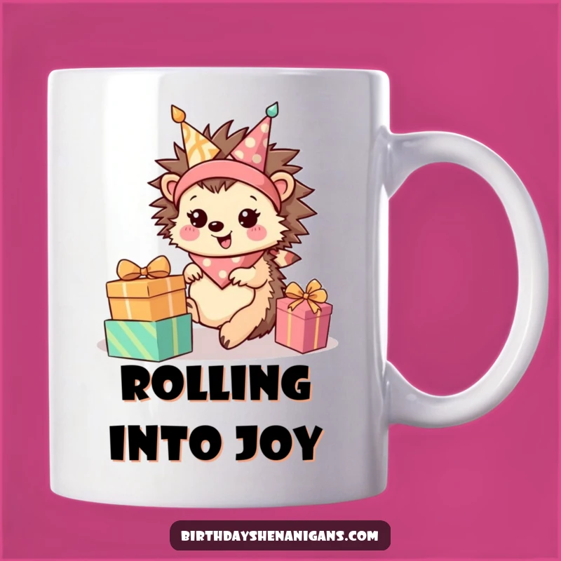 Funny Hedgehog Birthday Mug: Rolling Present Rider, Perfect Quirky Gift!
