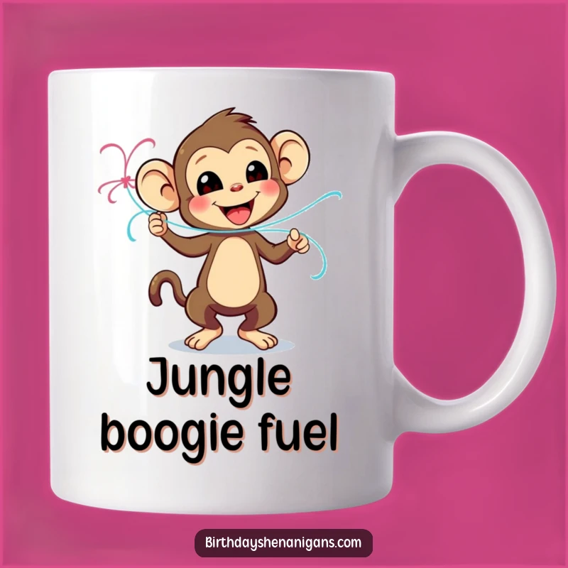 Funny Monkey Dance Party Mug, Playful Monkey Dancing with Streamer - Funny Gift