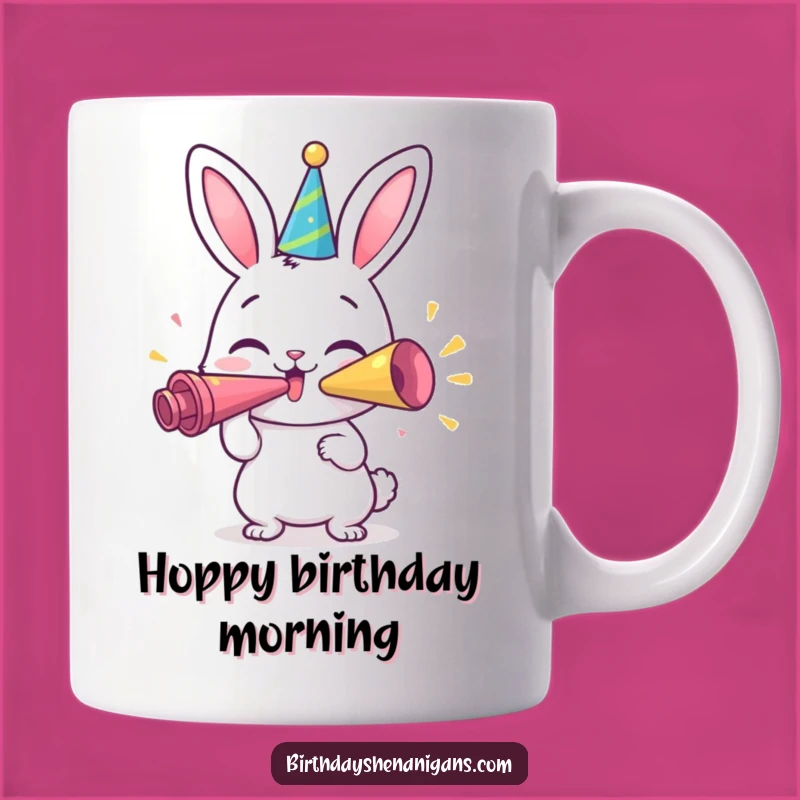 Funny Bunny Party Mug: Happy Character Blows Horn - Perfect Gift!