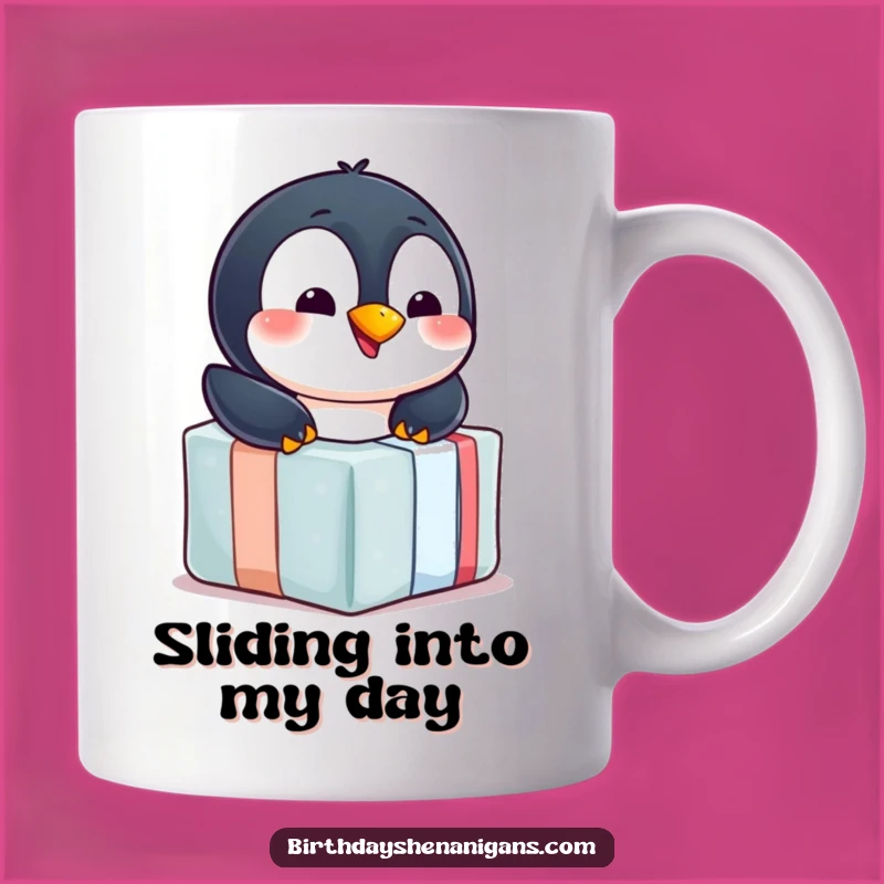 Funny Penguin Gift Slide Mug - Cheerful Winter Celebration Gift
