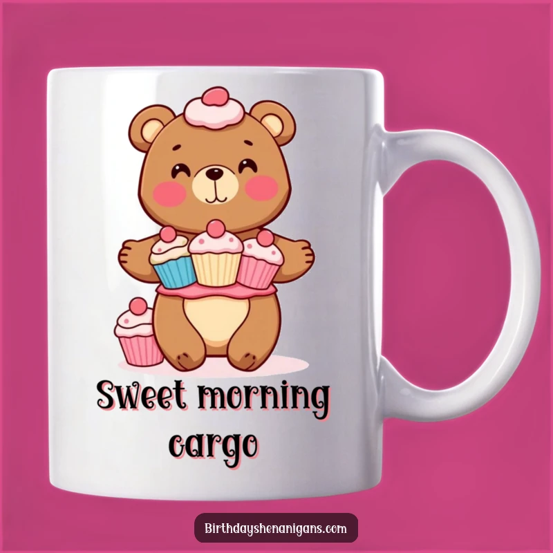 Funny Bear Cupcake Mug: Cheerful Baker Balancing Treats, Sweet & Funny Gift!