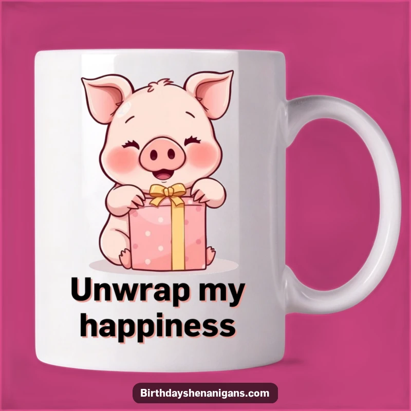 Funny Kawaii Pig Unwrapping Gift Mug: The Perfect Joyful and Hilarious Present!