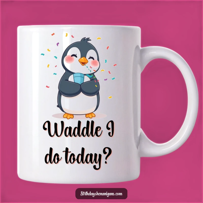 Funny Penguin Confetti Mug - Wobbly Bird Blowing Popper Gift