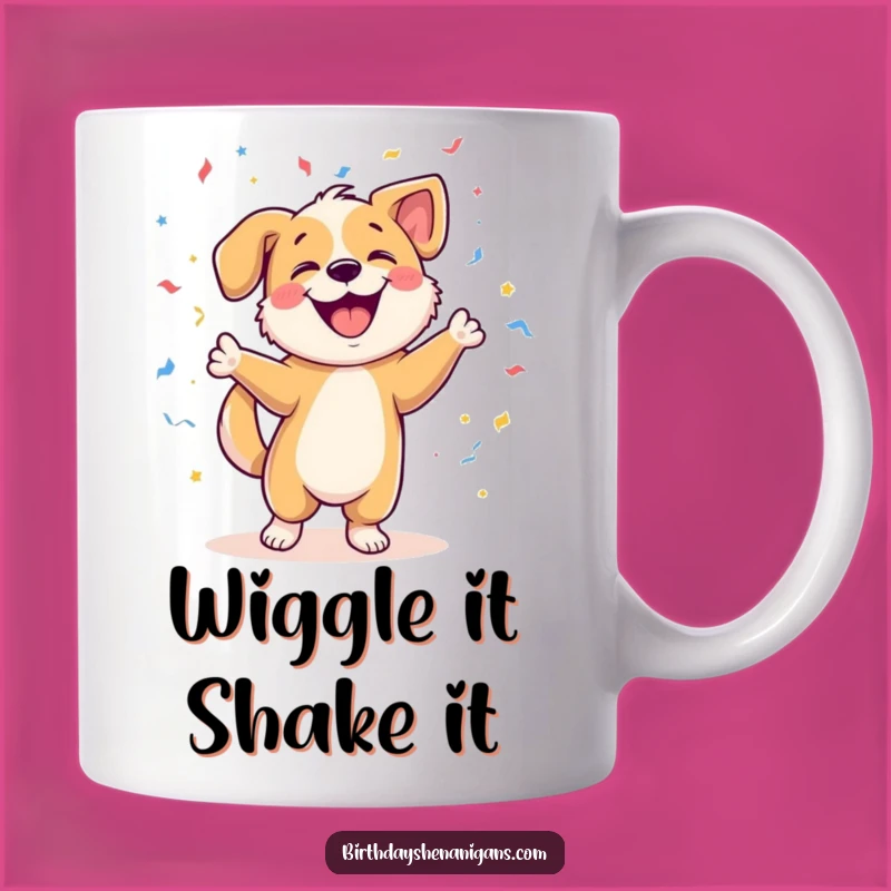 Funny Dog Dancing Mug: A Joyful Pup w/ Confetti, Perfect Cheerful Gift!