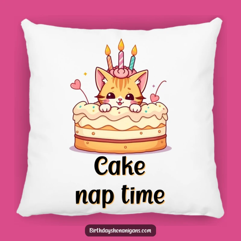 Funny Cat Birthday Pillow: Playful Peek, Cake Fun, Comfy Gift