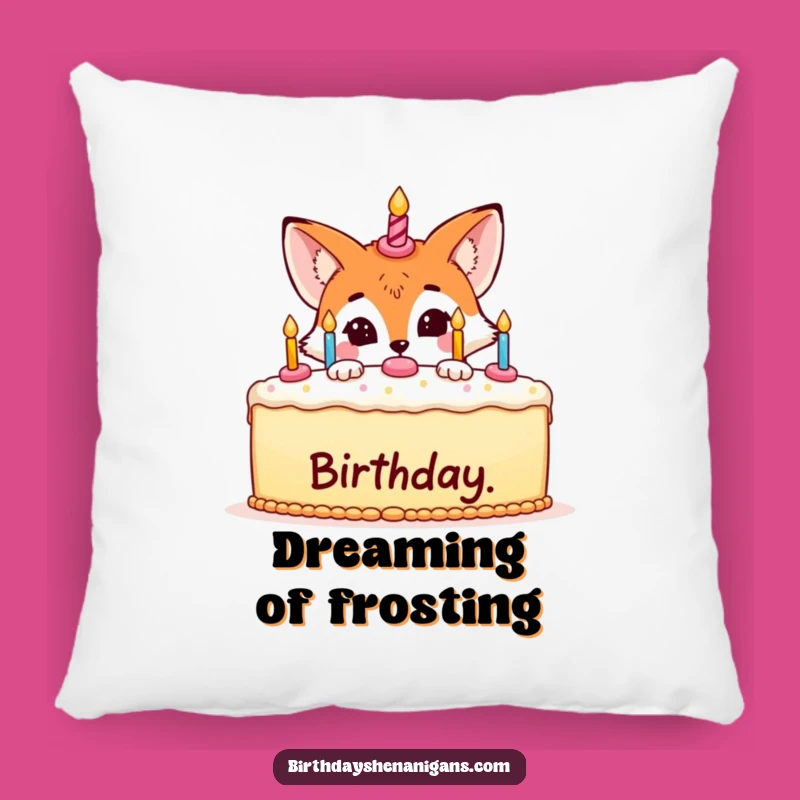 Funny Fox Hiding Cake Pillow: Cozy Birthday Surprise Accent!