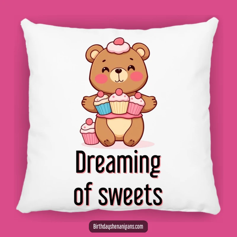 Funny Bear Cupcake Pillow: Cozy Cheerful Baker, Soft & Sweet Gift!