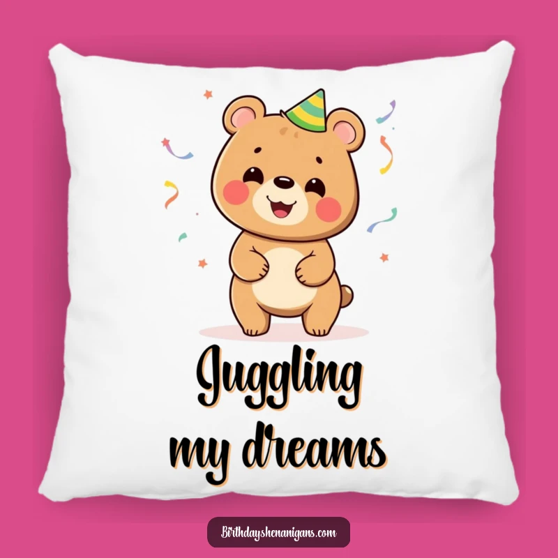 Funny Bear Juggling Streamers Pillow: Comfy and Hilarious Decor