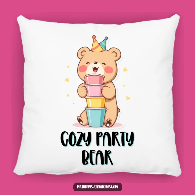 Funny Bear Party Cups Pillow: Snuggle into Fun with This Hilarious Gift