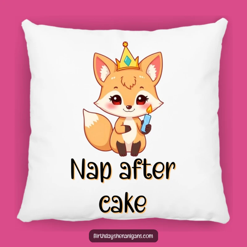 Funny Curious Fox Party Crown Pillow: Add Cozy Birthday Humor to Your Home