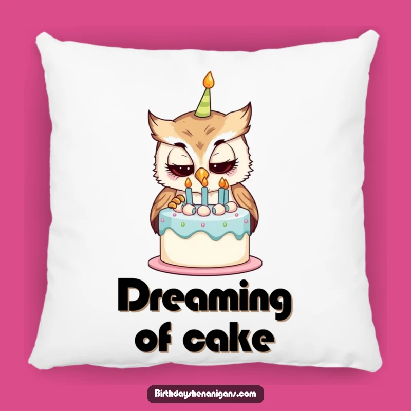 Funny Curious Owl Birthday Cake Pillow - Cozy Whimsical Decor Gift