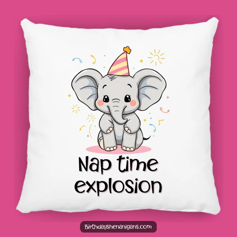 Funny Elephant Pillow: Birthday Popper Cushion, Cozy & Celebratory Gift!