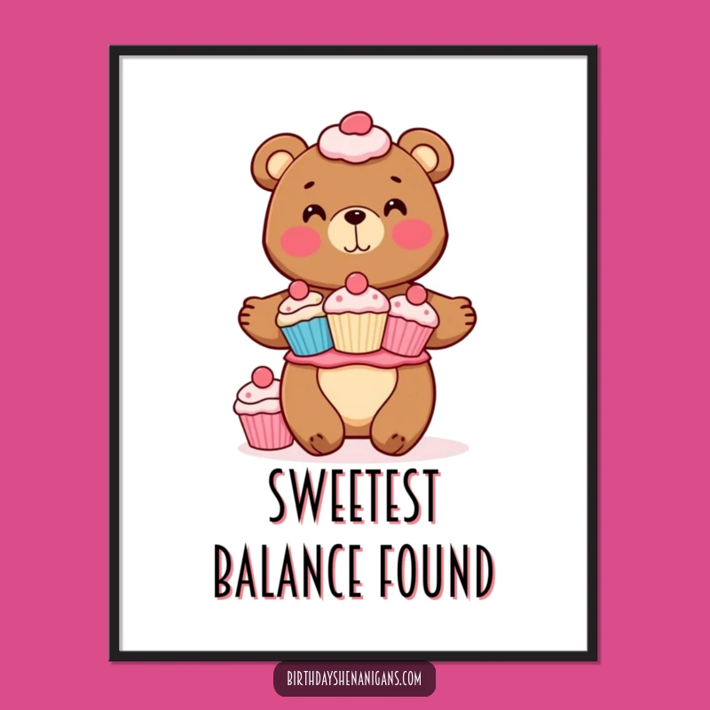 Funny Bear Cupcake Digital Art: Cheerful Baker Balancing Treats, Sweet Decor!