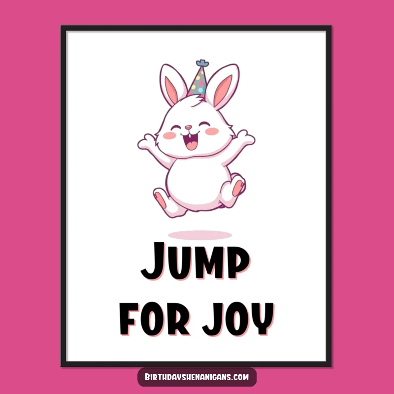 Funny Bunny Party Hat Digital Print - Instant Leaping Rabbit Decor Gift