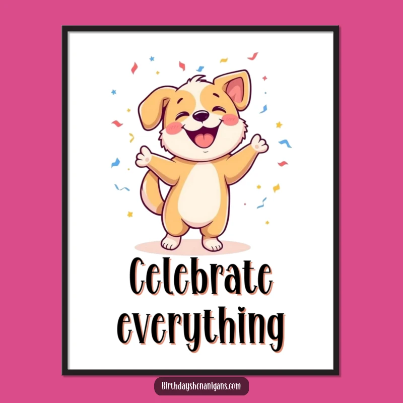 Funny Dog Dancing Digital Art: Joyful Pup w/ Confetti, Instant Cheerful Decor!