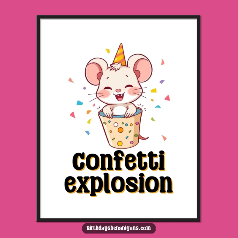 Funny Giggling Mouse Party Popper Digital Art: Instant Hilarious Celebration for Your Walls