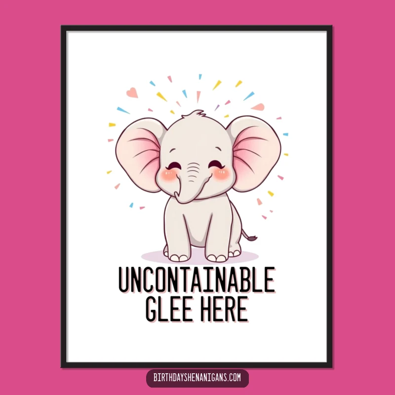 Funny Kawaii Elephant Digital Art - Joyful Trumpet and Streamer Celebration