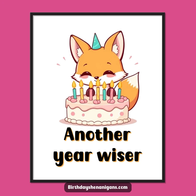 Funny Kawaii Fox Birthday Digital Art: Instant Celebration Decor
