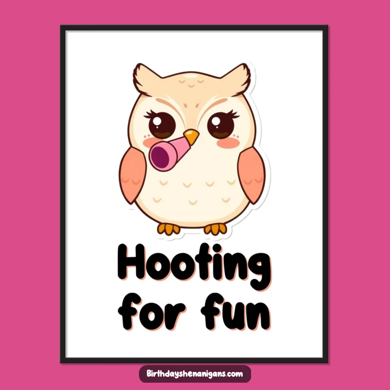 Funny Kawaii Owl Digital Art: Party Blower Decor, Instant Download Gift