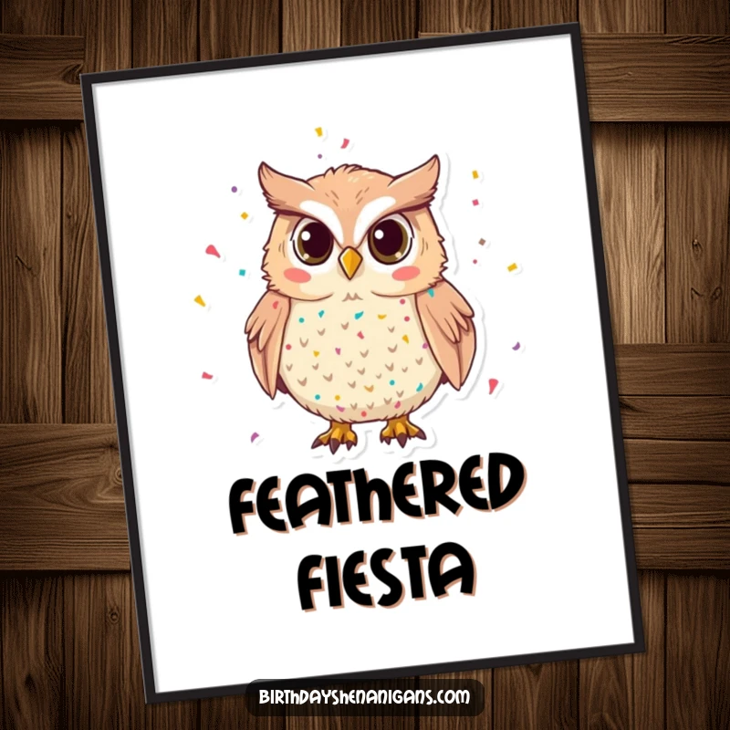 Funny Owl Digital Art Print: A mischievous owl with confetti brings instant festive cheer and humor to digital decoration.