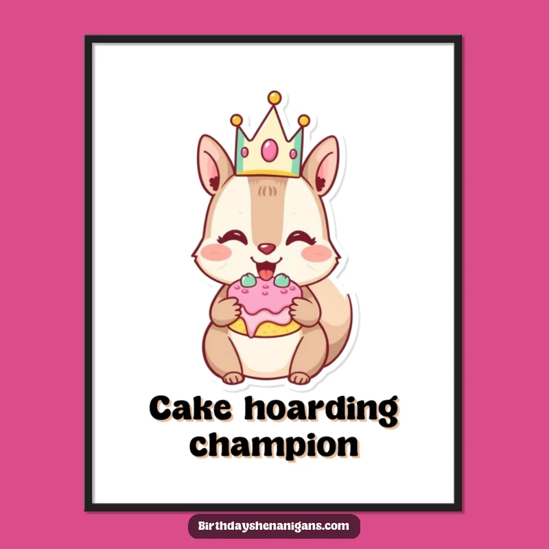 Funny Squirrel Digital Art: Cake Lover Print, Instant Sweet Gift!