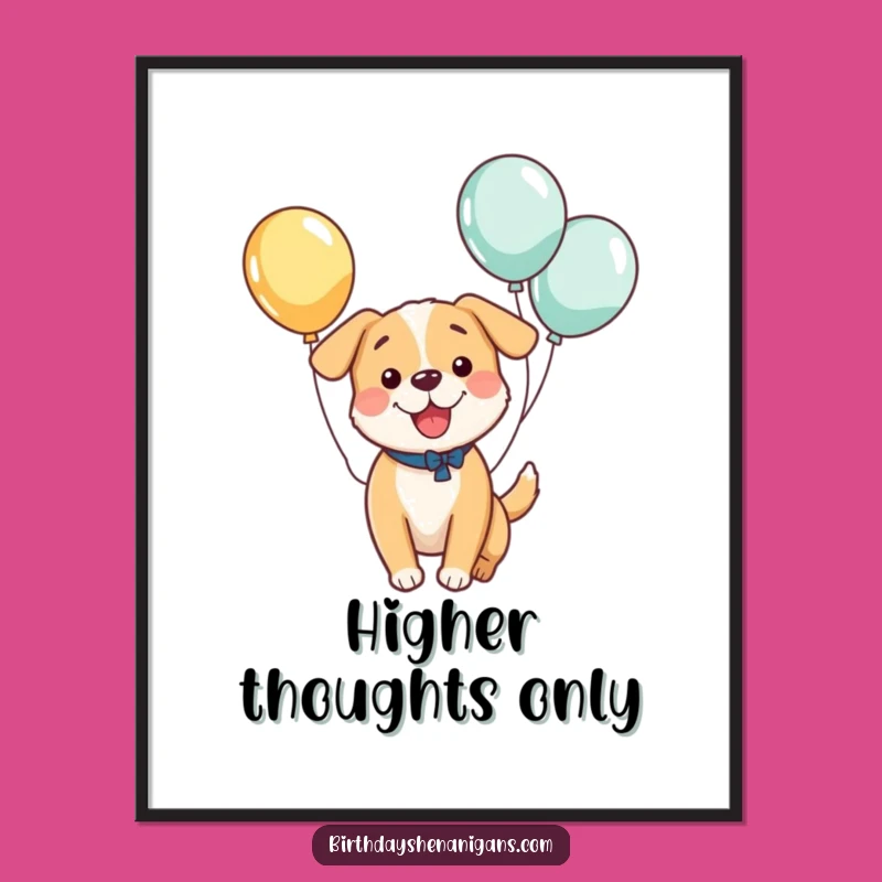 Funny Kawaii Dog Balloon Bounce Digital Art: Instant Joyful Wall Decor