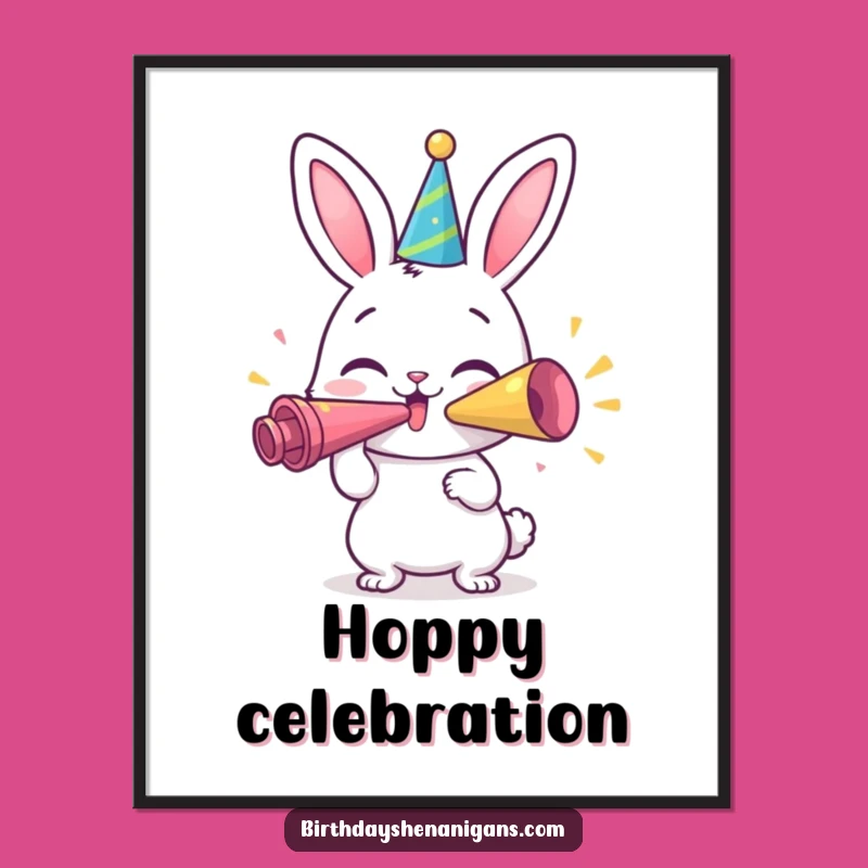 Funny Bunny Party Digital Art: Happy Character Blows Horn - Instant Gift!