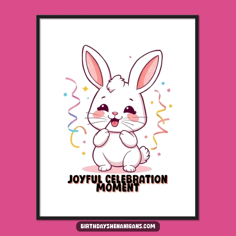 Funny Kawaii Bunny Party Digital Art Print - Instant Joyful Decor