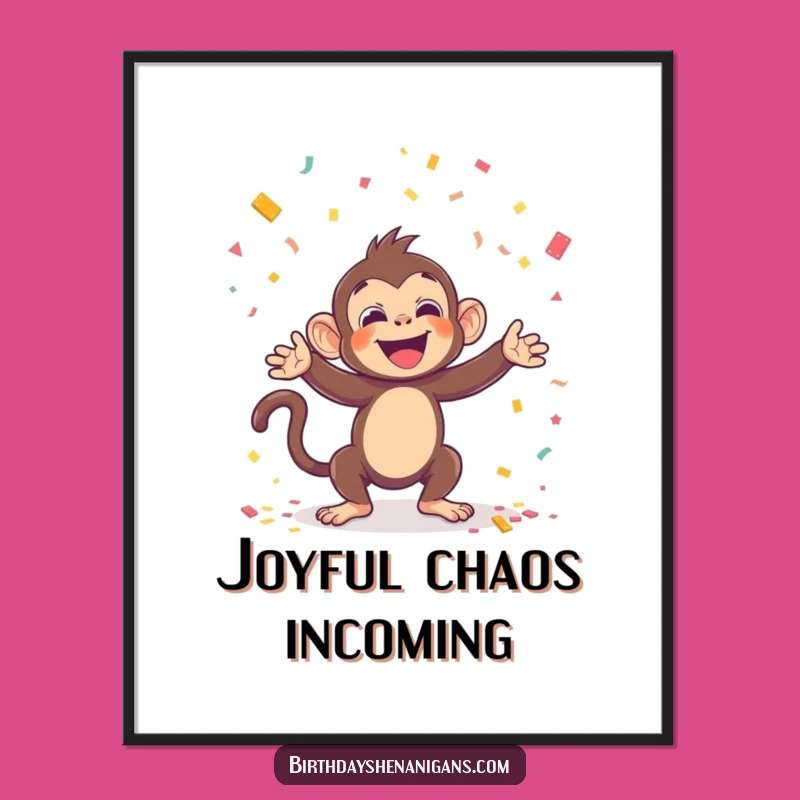 Funny Kawaii Monkey Confetti Digital Art: Instant Party Wall Decor