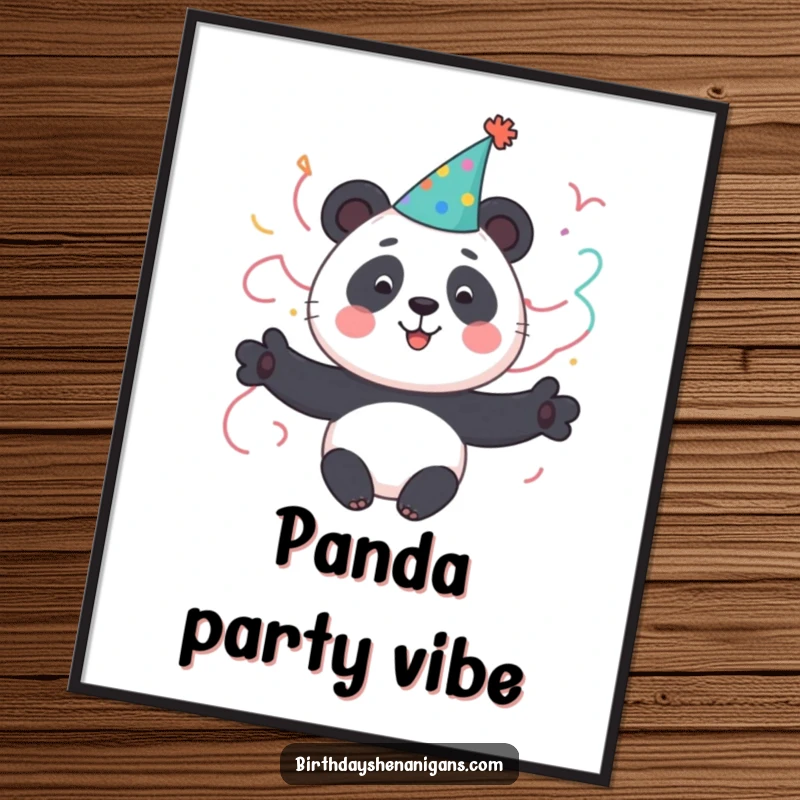Funny Panda Digital Art: A cute panda character in a party hat with streamers, ready to bring festive humor digitally.