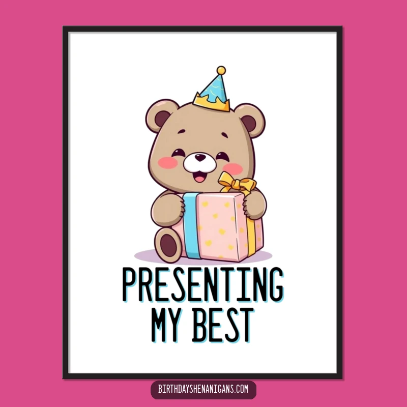 Funny Bear Birthday Crown Digital Art: Instant Joy For Walls, Perfect Funny Gift!