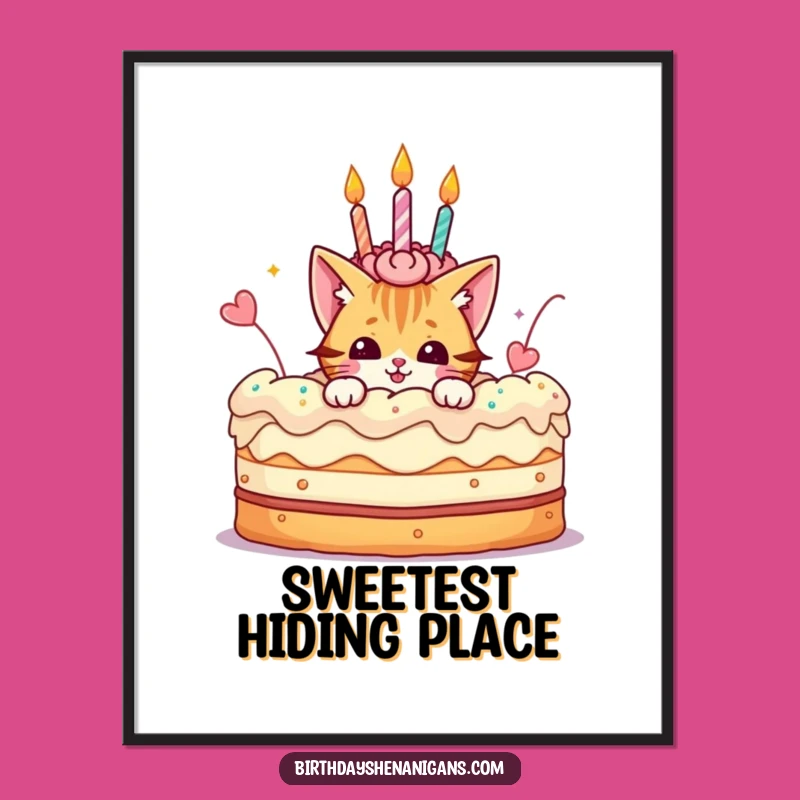 Funny Cat Cake Digital Art: Playful Character, Birthday, Instant Art