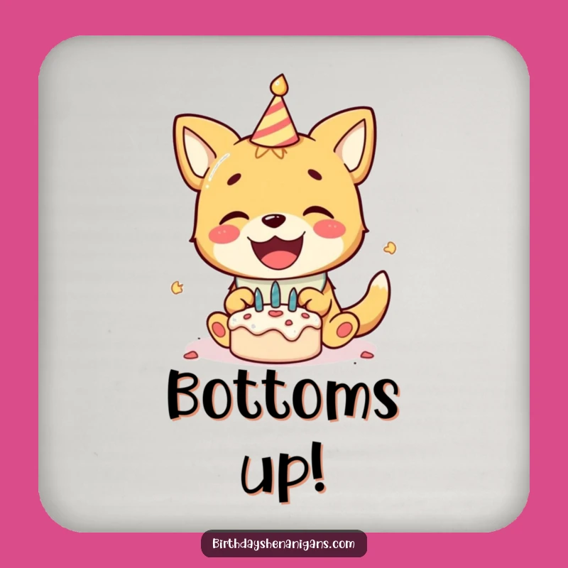 Funny Birthday Dog Coaster, Gleeful Cake Smash Dog - Unique Funny Gift