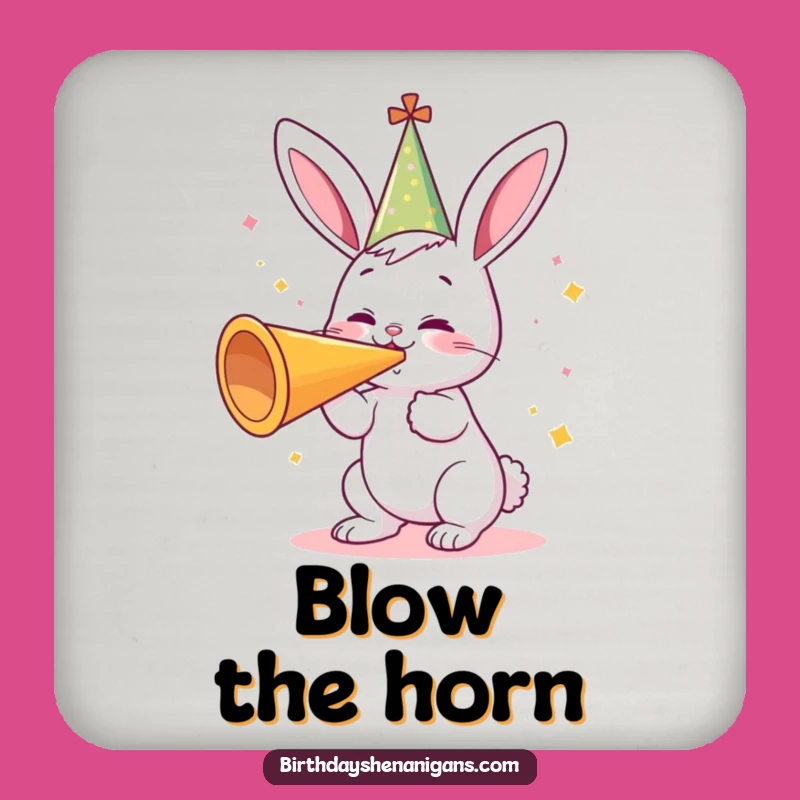 Funny Bunny Party Horn Coaster: Protect Surfaces With Cute & Hilarious Party Art!
