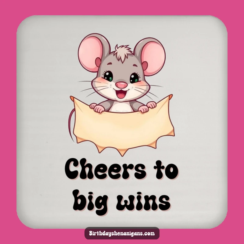 Funny Determined Mouse Banner Coaster: Protect Tables with Rodent Determination!