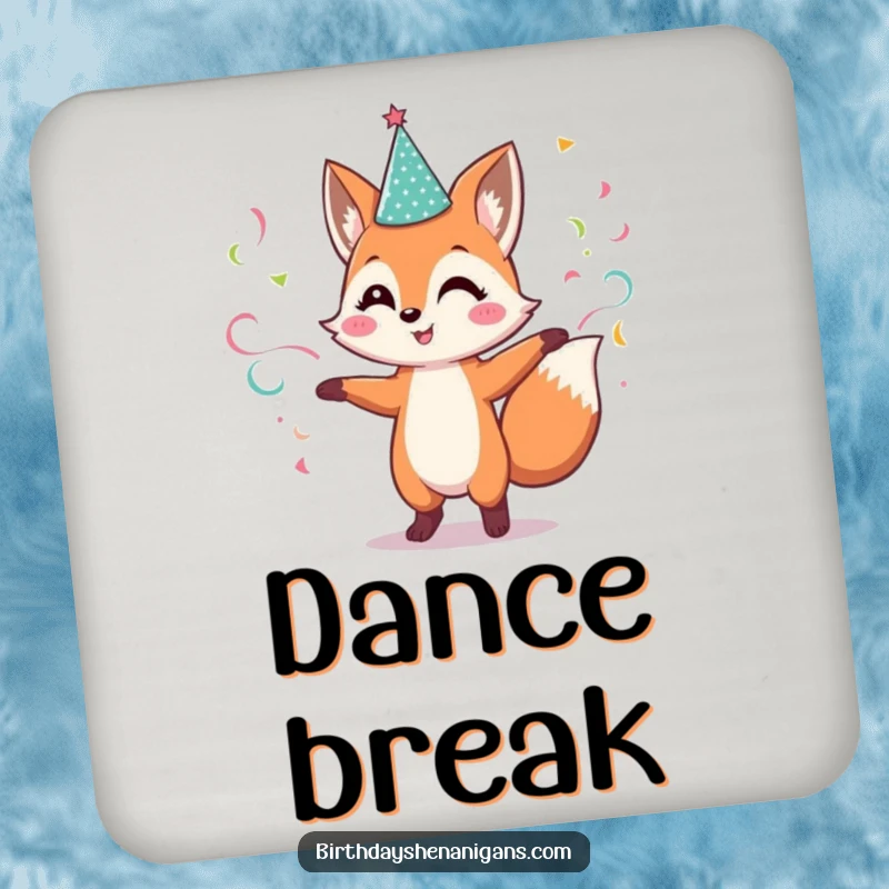 Funny Fox Coasters: Cheerful character dances with streamers, a set of humorous and practical drink coasters.